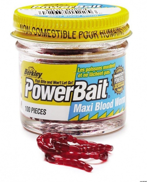 Berkley, Имитация мотыля Powerbait Maxi Blood Worm, 100шт., Red на X-FISHING