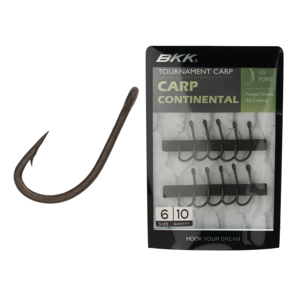 BKK, Крючок одинарный Carp Continental, №6, 10шт. на X-FISHING